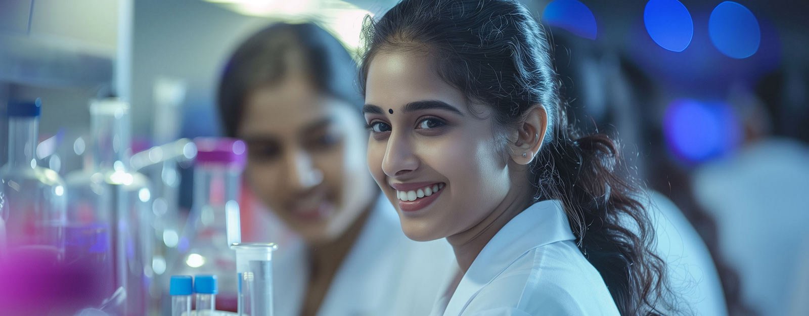 Students learning blood testing in DMLT course in Thane