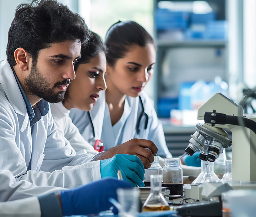 Undergraduate students doing practical lab training for B.Voc MLT course in Thane